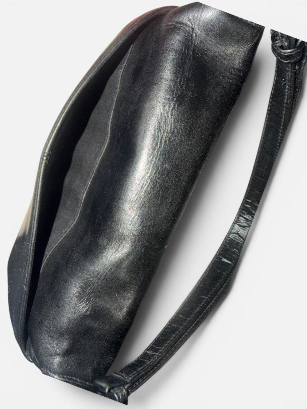 VTG HOBO Int Convertible Shoulder Bag Black Leather Flap Demi Bag Organizer Y2K - Picture 10 of 14